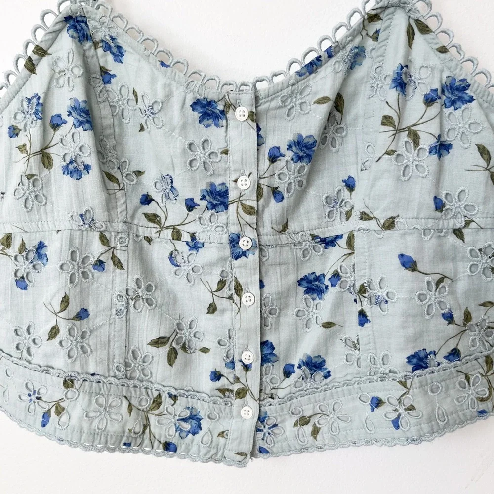 NEW American Eagle Floral Corset Top Tiered Mini Skirt Matching Set Small Blue
